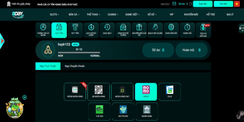 Thông qua ví điện tử nạp tiền 8Day